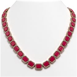 84.94 ctw Ruby & Diamond Halo Necklace Rose 10K Rose Gold - REF-930A2V - SKU:41478