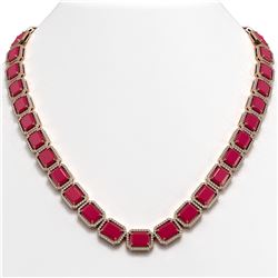 84.94 ctw Ruby & Diamond Halo Necklace Rose 10K Rose Gold - REF-930A2V - SKU:41478