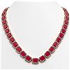 Image 1 : 84.94 ctw Ruby & Diamond Halo Necklace Rose 10K Rose Gold - REF-930A2V - SKU:41478