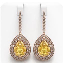 33.92 ctw Canary Citrine & Diamond Earrings 14K Rose Gold - REF-446R9K - SKU:43311