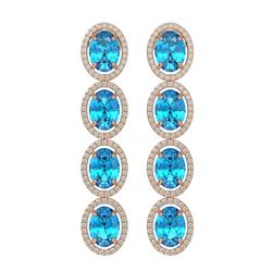 14.76 ctw Swiss Topaz & Diamond Halo Earrings 10K Rose Gold - REF-141H3M - SKU:40779