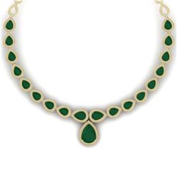 51.41 ctw Emerald & VS Diamond Necklace 18K Yellow Gold - REF-1018F2N - SKU:39422