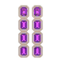 18.59 ctw Amethyst & Diamond Halo Earrings 10K Rose Gold - REF-177F8N - SKU:41610