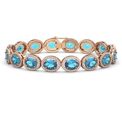 29.53 ctw Swiss Topaz & Diamond Halo Bracelet 10K Rose Gold - REF-264W5H - SKU:40731