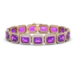 34.86 ctw Amethyst & Diamond Halo Bracelet 10K Rose Gold - REF-345A5V - SKU:41562