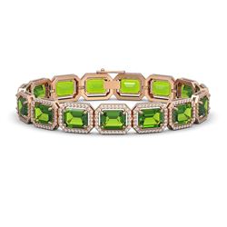 33.37 ctw Peridot & Diamond Halo Bracelet 10K Rose Gold - REF-405N5A - SKU:41550