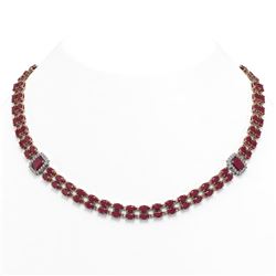 63.33 ctw Ruby & Diamond Necklace 14K Rose Gold - REF-569V8Y - SKU:45084