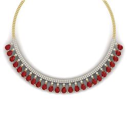 51.75 ctw Ruby & VS Diamond Necklace 18K Yellow Gold - REF-1072M7F - SKU:38876