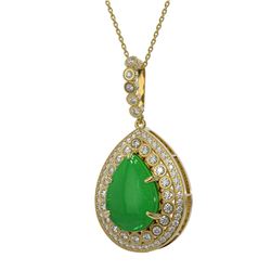 10.41 ctw Jade & Diamond Necklace 14K Yellow Gold - REF-215R3K - SKU:46193