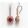 Image 2 : 9.25 ctw Ruby & Diamond Earrings 14K Rose Gold - REF-249F6N - SKU:43605
