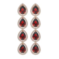 9.25 ctw Garnet & Diamond Halo Earrings Rose 10K Rose Gold - REF-172V7Y - SKU:41328