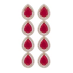 16.01 ctw Ruby & Diamond Halo Earrings Rose 10K Rose Gold - REF-199K6W - SKU:41286