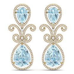 30.49 ctw Sky Topaz & VS Diamond Earrings 18K Yellow Gold - REF-301Y8X - SKU:39551