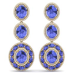 33.72 ctw Tanzanite & VS Diamond Earrings 18K Yellow Gold - REF-581R8K - SKU:39266
