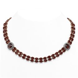 70.63 ctw Garnet & Diamond Necklace 14K Rose Gold - REF-469X5R - SKU:44841