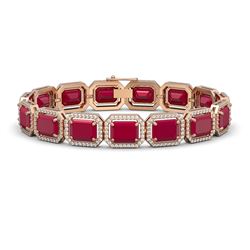 38.61 ctw Ruby & Diamond Halo Bracelet Rose 10K Rose Gold - REF-424N5A - SKU:41526