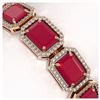 Image 3 : 38.61 ctw Ruby & Diamond Halo Bracelet Rose 10K Rose Gold - REF-424N5A - SKU:41526