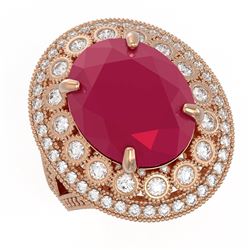 13.85 ctw Ruby & Diamond Ring 14K Rose Gold - REF-286R2K - SKU:43848