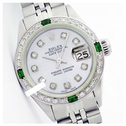 Rolex Ladies Stainless Steel, Diam Dial & Diam/Emerald Bezel, Sapphire Crystal - REF-426Y2X