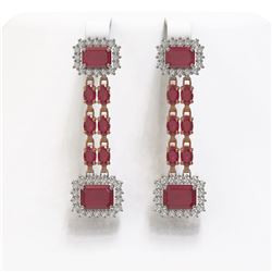 11.98 ctw Ruby & Diamond Earrings 14K Rose Gold - REF-214R7K - SKU:45198