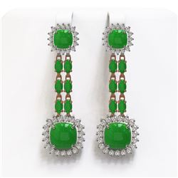 16.72 ctw Jade & Diamond Earrings 14K Rose Gold - REF-226X7R - SKU:44964