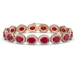 31.79 ctw Ruby & Diamond Halo Bracelet Rose 10K Rose Gold - REF-390M9F - SKU:40701