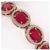 Image 3 : 31.79 ctw Ruby & Diamond Halo Bracelet Rose 10K Rose Gold - REF-390M9F - SKU:40701