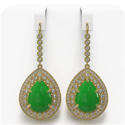 20.82 ctw Jade & Diamond Earrings 14K Yellow Gold - REF-416M5F - SKU:46187