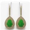 Image 1 : 20.82 ctw Jade & Diamond Earrings 14K Yellow Gold - REF-416M5F - SKU:46187