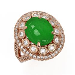 5.66 ctw Jade & Diamond Ring 14K Rose Gold - REF-166A2V - SKU:46096