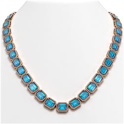 79.01 ctw Swiss Topaz & Diamond Halo Necklace 10K Rose Gold - REF-836Y4X - SKU:41508