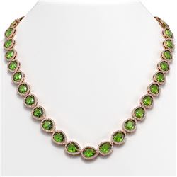33.6 ctw Peridot & Diamond Halo Necklace 10K Rose Gold - REF-675R3K - SKU:41214
