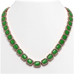 79.49 ctw Jade & Diamond Halo Necklace 10K Rose Gold - REF-705H8M - SKU:46078