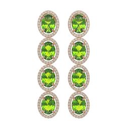 14.04 ctw Peridot & Diamond Halo Earrings 10K Rose Gold - REF-165X8R - SKU:40773