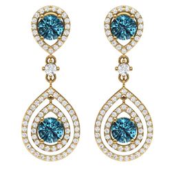 3.94 ctw Fancy Blue, SI Diamond Earrings 18K Yellow Gold - REF-354A5V - SKU:39116