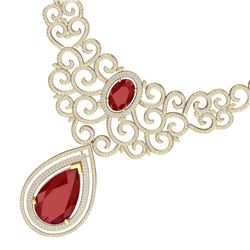87.52 ctw Ruby & VS Diamond Necklace 18K Yellow Gold - REF-2000N2A - SKU:39841