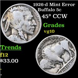 1926-d Mint Error Buffalo Nickel 5c Grades vg+