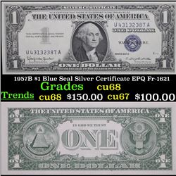 1957B $1 Blue Seal Silver Certificate EPQ Fr-1621 Grades Gem++ CU