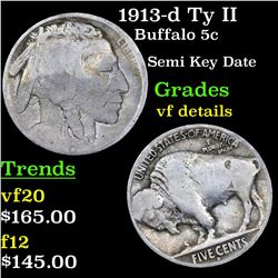 1913-d Ty II Buffalo Nickel 5c Grades vf details