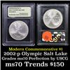 Image 1 : 2002-p Olympic Salt Lake Modern Commem Dollar $1 Graded ms70, Perfection By USCG