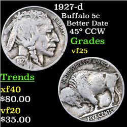 1927-d Buffalo Nickel 5c Grades vf+