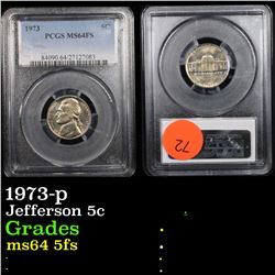 PCGS 1973-p Jefferson Nickel 5c Graded ms64 5fs By PCGS