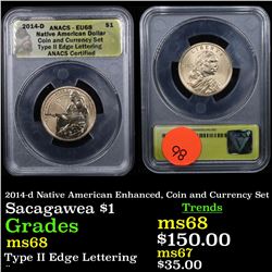 ANACS 2014-d Native American Enhanced, Coin and Currency Set Sacagawea Gold  1 Graded ms68 By ANACS