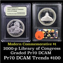 2000-p Library of Congress Modern Commem Dollar $1 Graded GEM++ Proof Deep Cameo By USCG