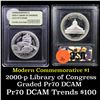Image 1 : 2000-p Library of Congress Modern Commem Dollar $1 Graded GEM++ Proof Deep Cameo By USCG