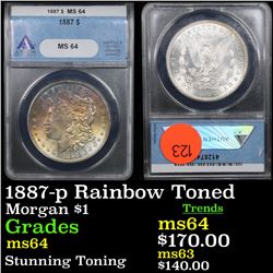 ANACS 1887-p Rainbow Toned Morgan Dollar $1 Graded ms64 By ANACS