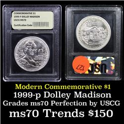 1999-p Dolley Madison Modern Commem Dollar $1 Graded ms70, Perfection By USCG