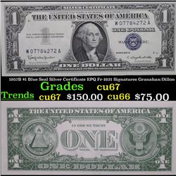 1957B $1 Blue Seal Silver Certificate EPQ Fr-1621 Signatures Granahan/Dillon Grades Gem++ CU