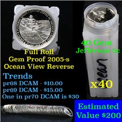 Proof 2005-s Ocean View Jefferson nickel 5c roll, 40 pieces