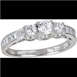 Sterling Silver 3 stone Engagement Ring Cubic Zirconia Size 6